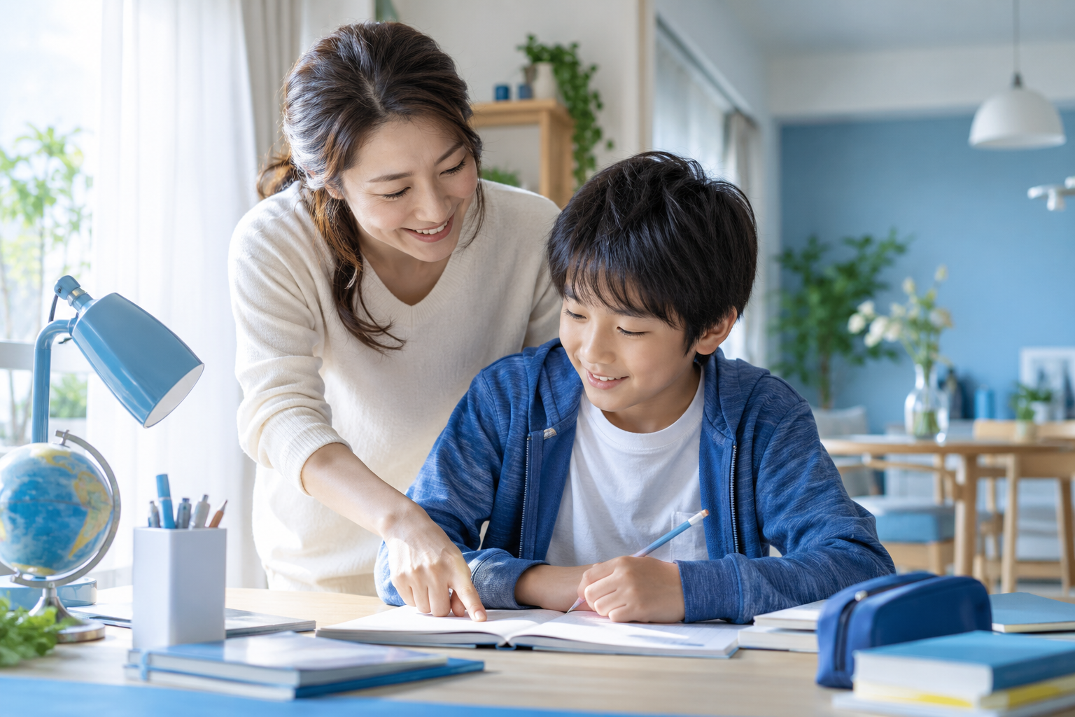 机で親子が学習に取り組むイメージ